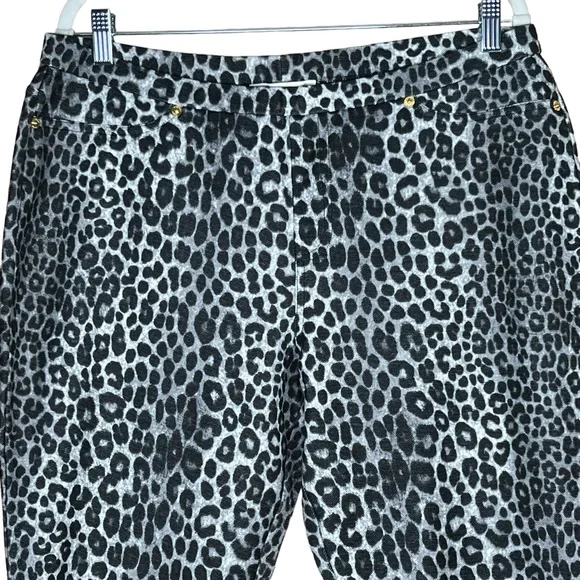 MICHAEL Michael Kors Black Leopard Print Leggings With Faux Fly XL EUC - Picture 2 of 16